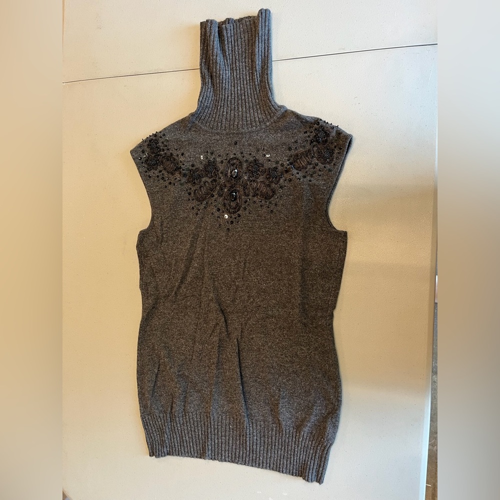Saks Fifth Avenue Gray Sleeveless Turtleneck Sweater